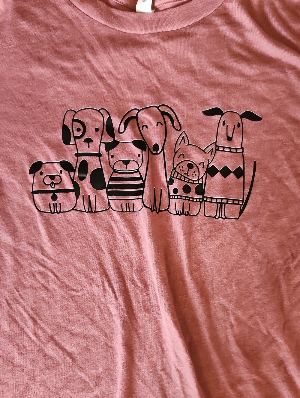 Bella Canvas Pink Graphic Tee with Black Cartoon Dogs